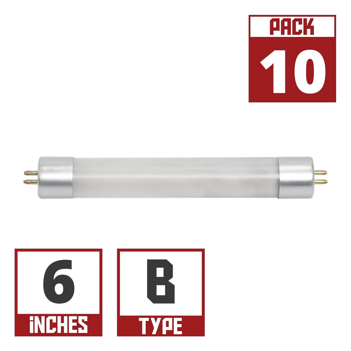 10 Pack - 6 Inch Mini T5 LED Tube, 2 Watts, 150 Lumens, 4000K, Ballast Bypass, Double End