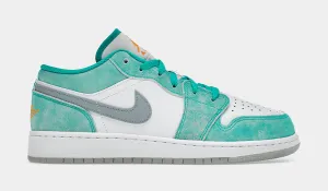 Air Jordan 1 Low SE New Emerald Grade School Lifestyle Shoes (White/Aqua Blue)