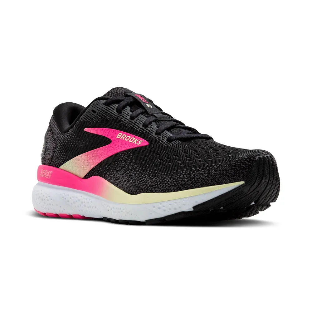 Brooks Ghost 16 Wide (Womens) - Black/Pink/Yellow