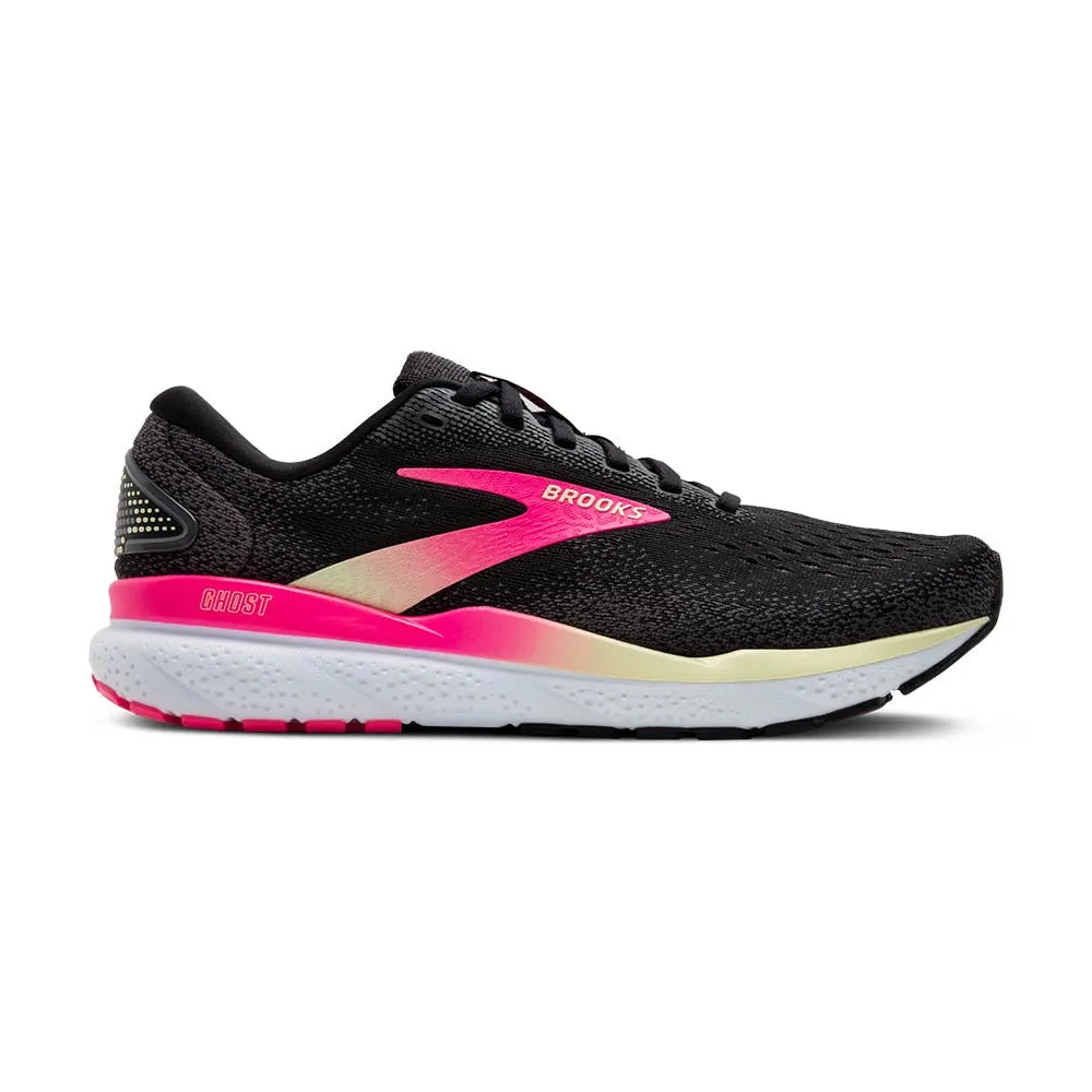 Brooks Ghost 16 Wide (Womens) - Black/Pink/Yellow