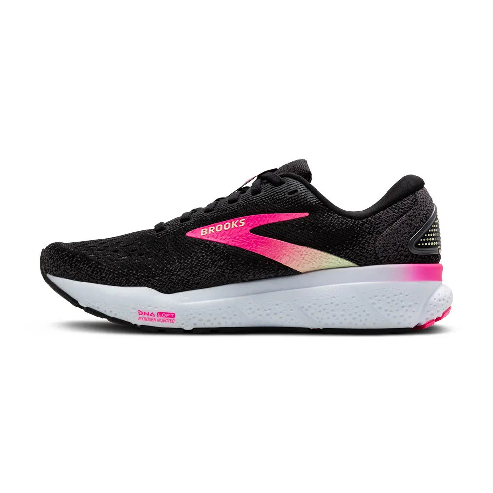 Brooks Ghost 16 Wide (Womens) - Black/Pink/Yellow