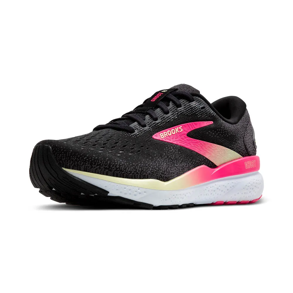 Brooks Ghost 16 Wide (Womens) - Black/Pink/Yellow