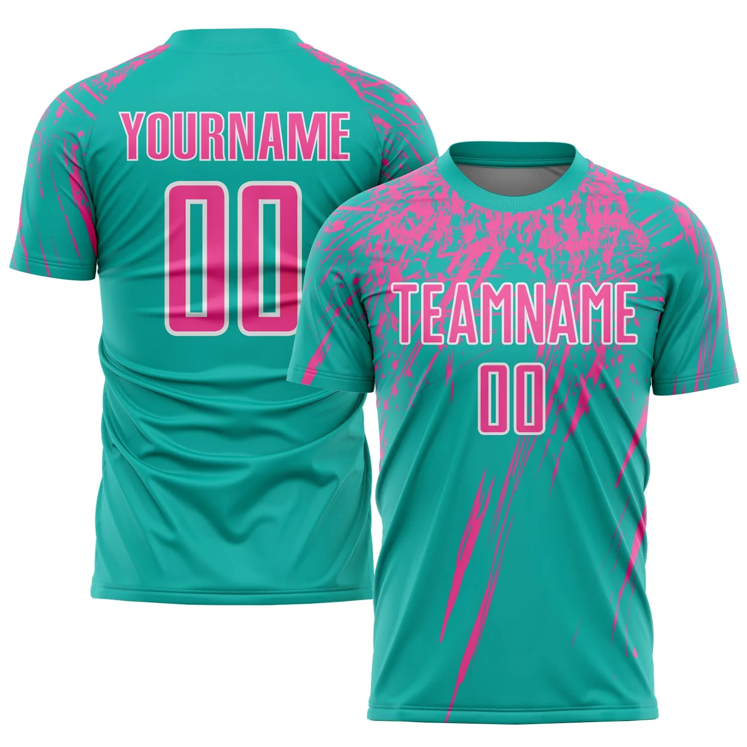 Custom Aqua Pink-White Sublimation Soccer Uniform Jersey