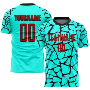 Custom Aqua Red-Black Sublimation Soccer Uniform Jersey