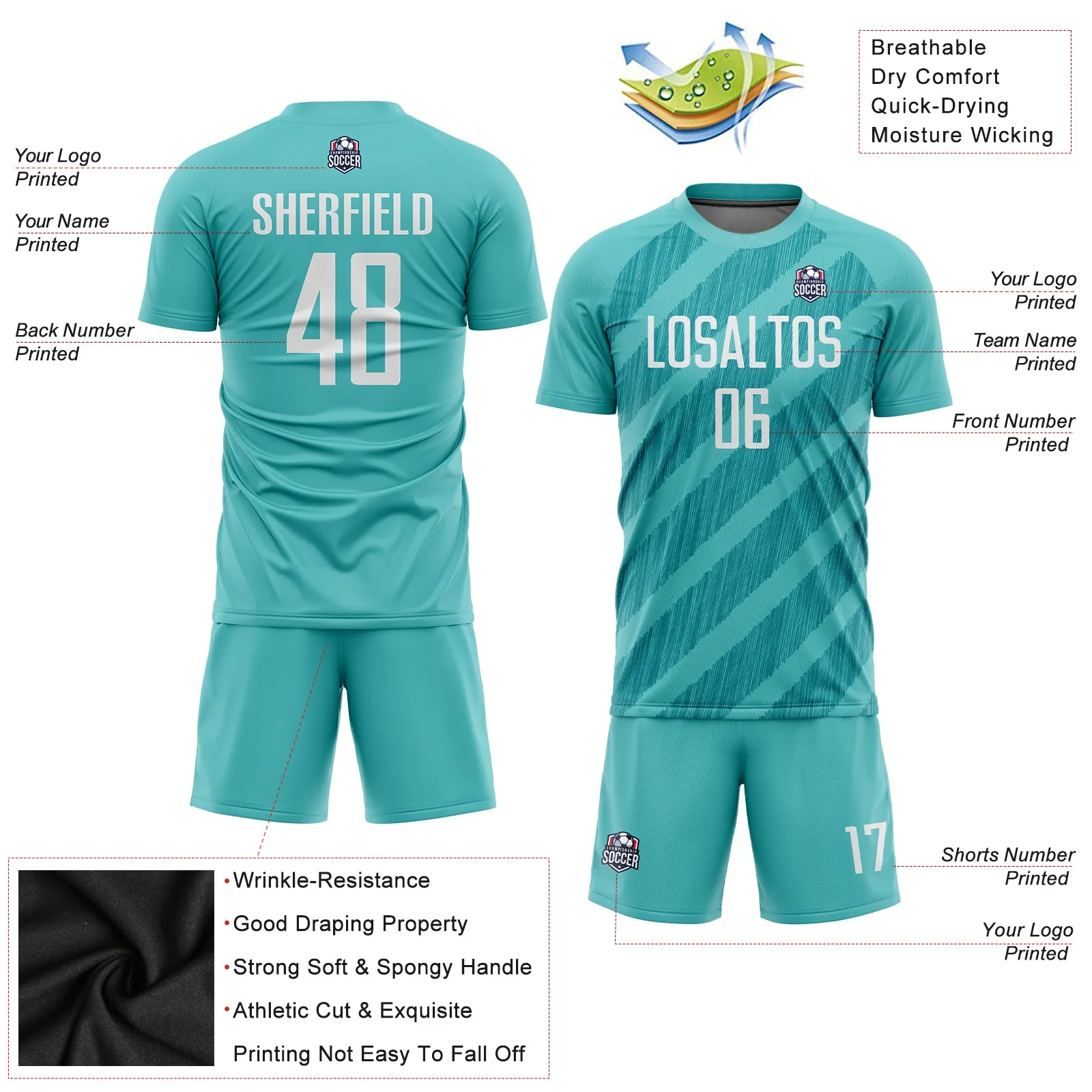 Custom Aqua White Sublimation Soccer Uniform Jersey