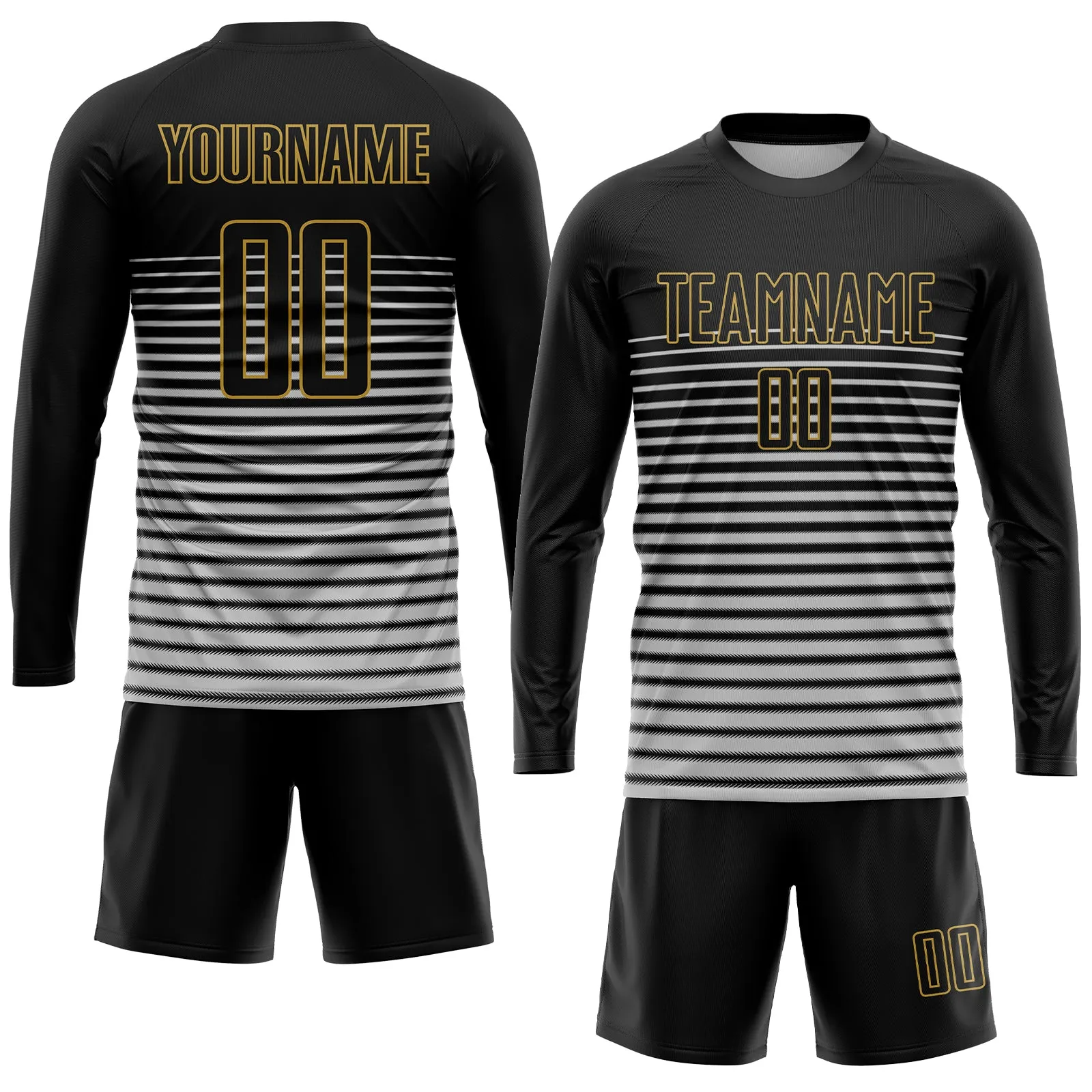 Custom Black Black-Old Gold Sublimation Soccer Uniform Jersey