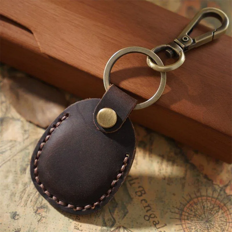 Emi Vintage Leather AirTag Keychain Case