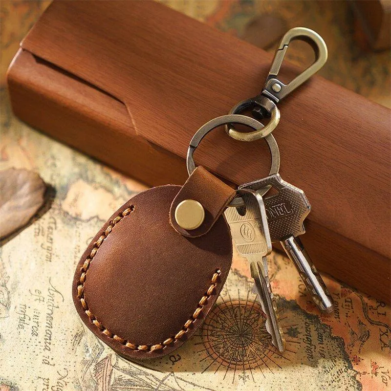 Emi Vintage Leather AirTag Keychain Case