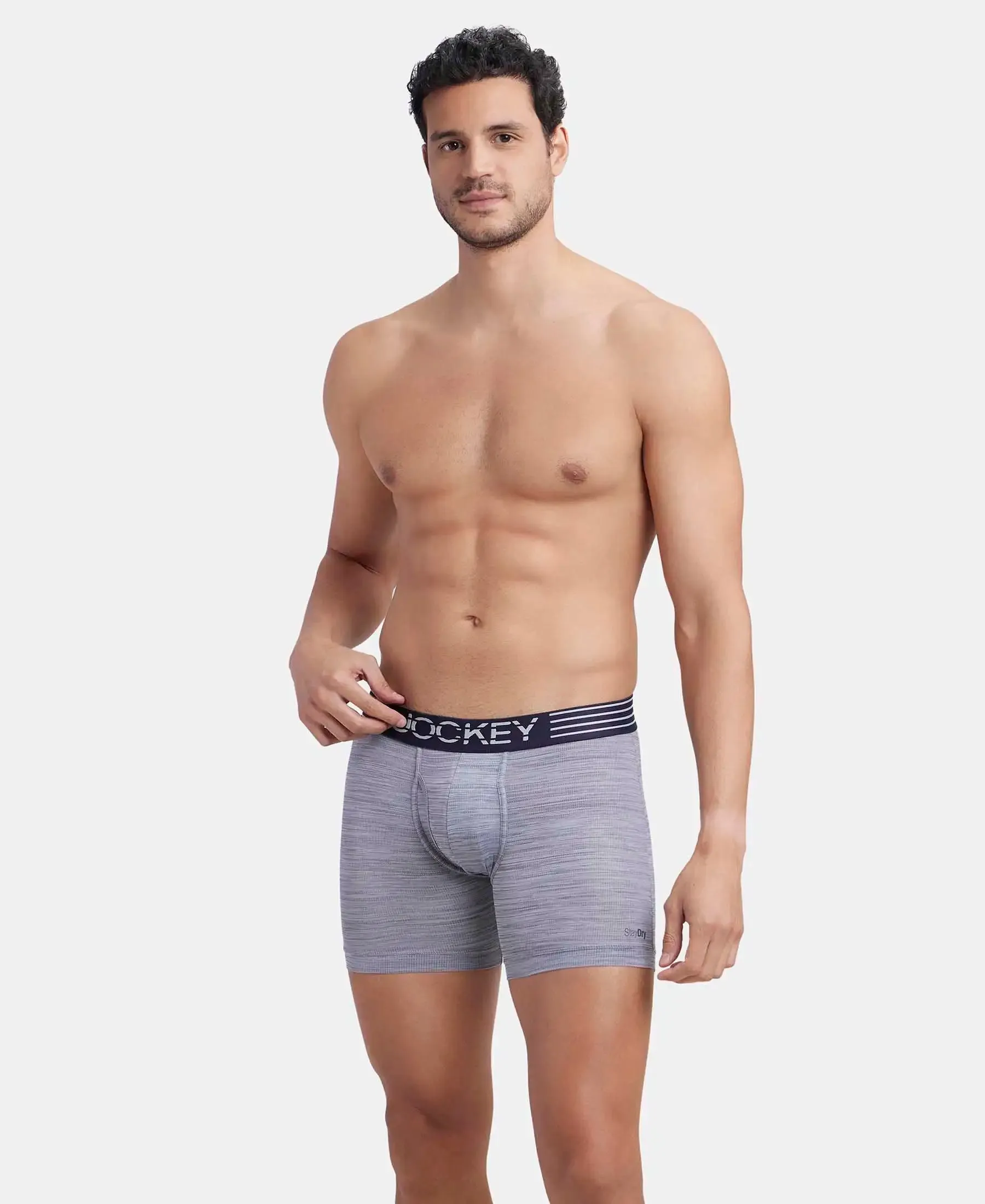 Microfiber Mesh Elastane Stretch Performance Boxer Brief with StayDry Technology - Mid Grey