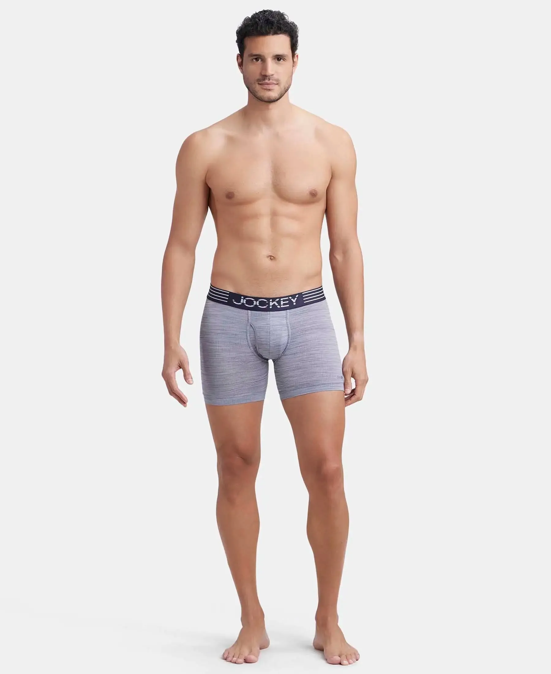 Microfiber Mesh Elastane Stretch Performance Boxer Brief with StayDry Technology - Mid Grey