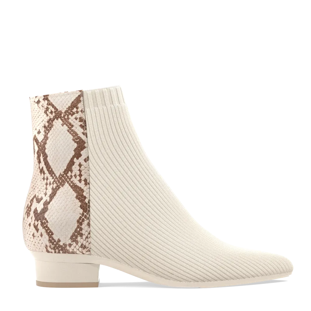 The Bootie - Ivory Snakeskin & Knit