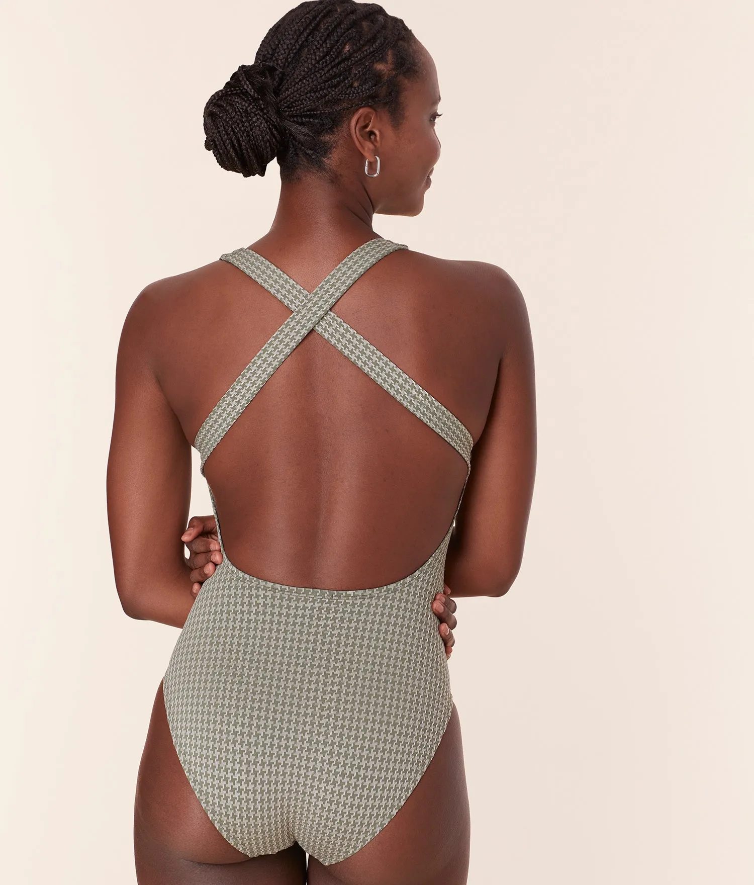 The Tulum One Piece - Houndstooth - Seagrass - Classic