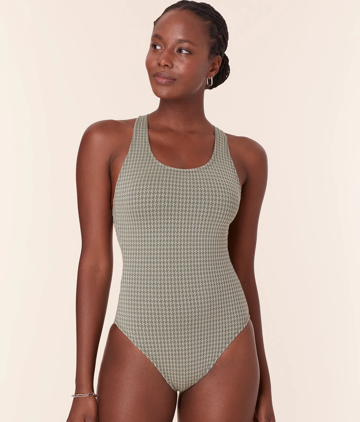 The Tulum One Piece - Houndstooth - Seagrass - Classic