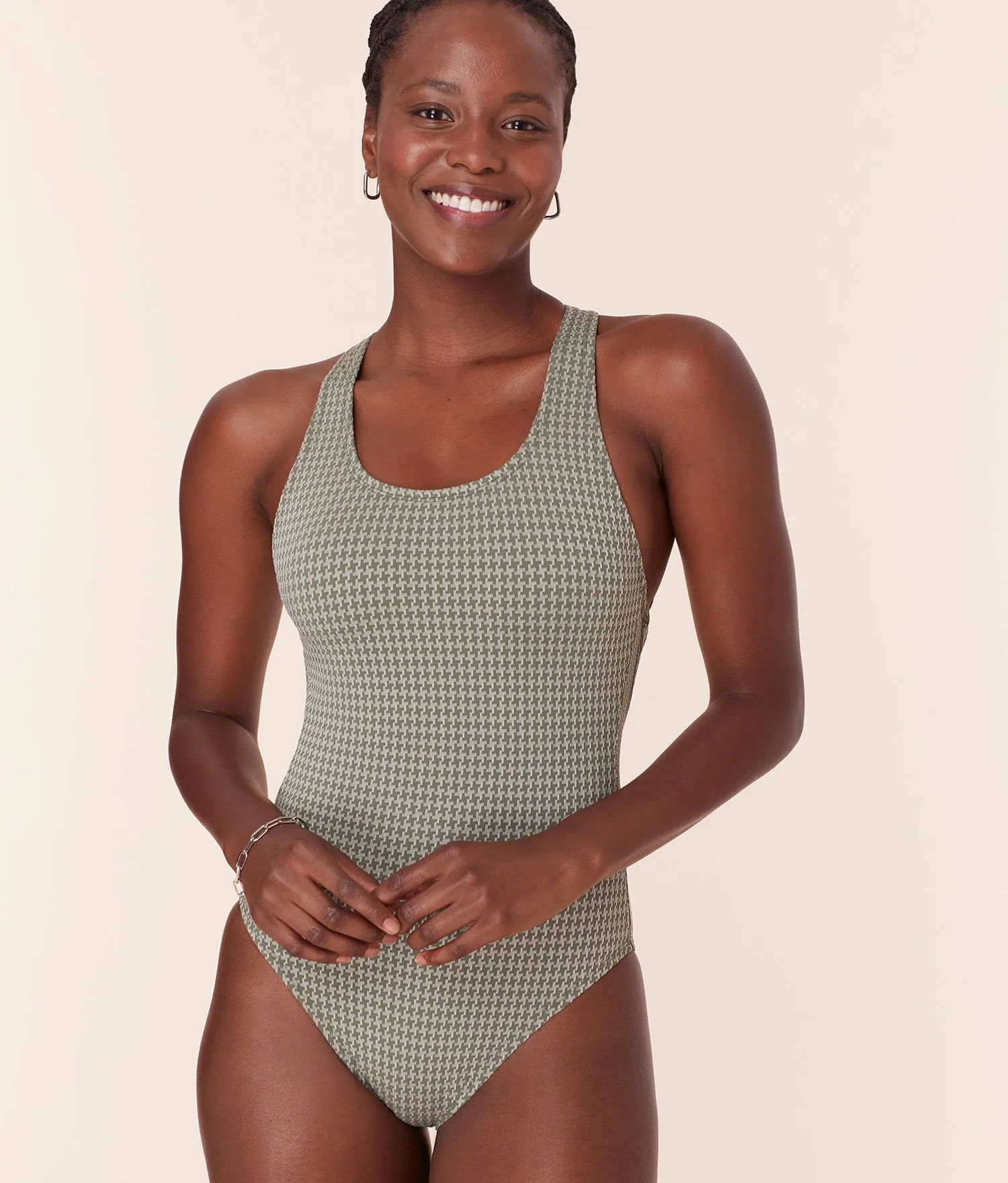 The Tulum One Piece - Houndstooth - Seagrass - Classic