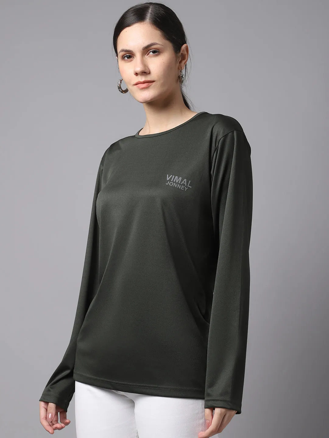 Vimal Jonney Dryfit Lycra Olive FullSleeve T-Shirt For Women